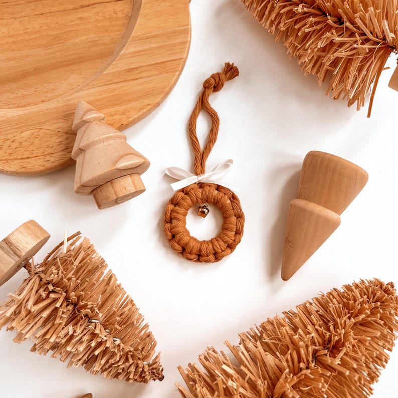 Macrame Bell Wreath Christmas Tree Ornament Jingle Bells & Bows Boho