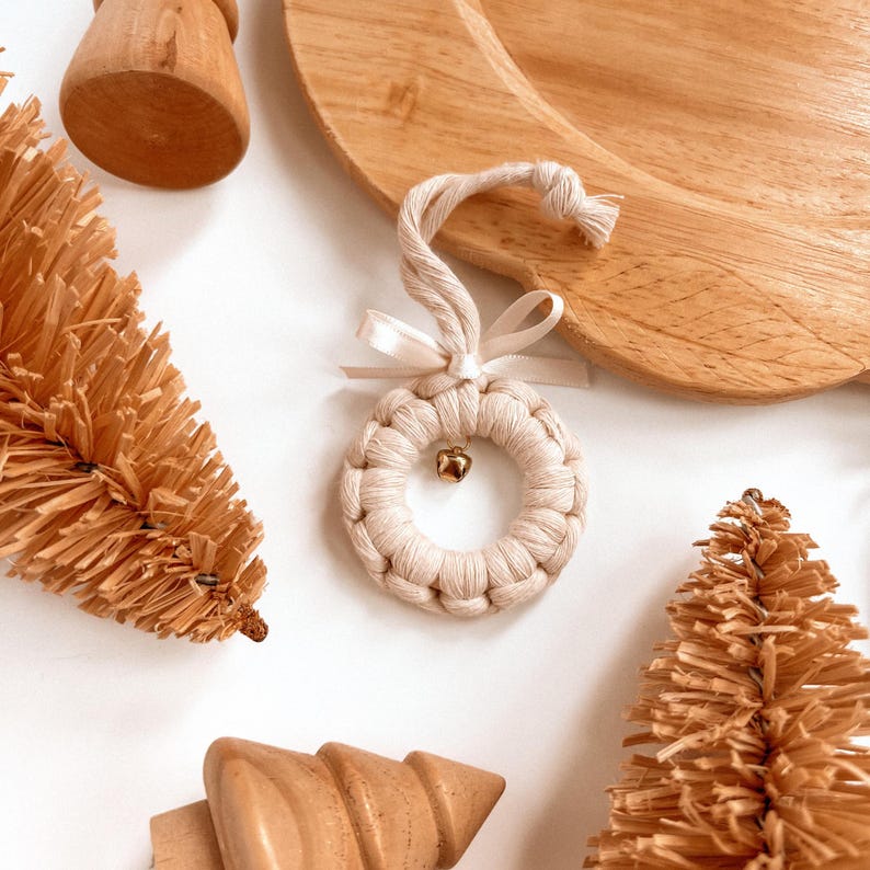 Macrame Bell Wreath Christmas Tree Ornament Jingle Bells & Bows Boho