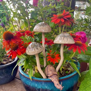 Handmade Ceramic Mushroom Garden Art: Wobbly Toadstool Set