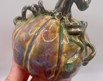 Handmade Ceramic Pumpkin – Fall Pottery Decoration – Halloween Ornament – Unique Glazed Stoneware Pumpkin Decor