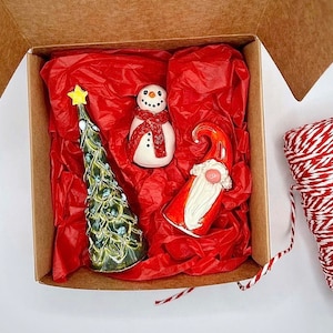 Mini ceramic Christmas ornament, snowman, Santa, tree, Gonk, pottery snowman, pottery Santa, Christmas gift, Christmas decor, handmade