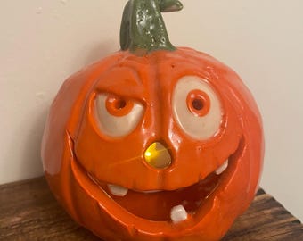 Handmade Ceramic Jack O'Lantern Tealight Holder: Halloween Decor