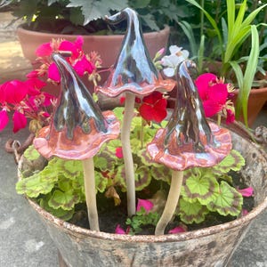 Ceramic toadstools for the garden, ceramic mushrooms, garden bells, pottery mushrooms, pottery toadstools, garden mushrooms, handmade gift