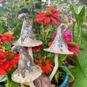 Ceramic mushrooms for the garden, toadstools, pottery mushrooms, garden gift, handmade pottery, handmade garden gift, wobbly toadstools