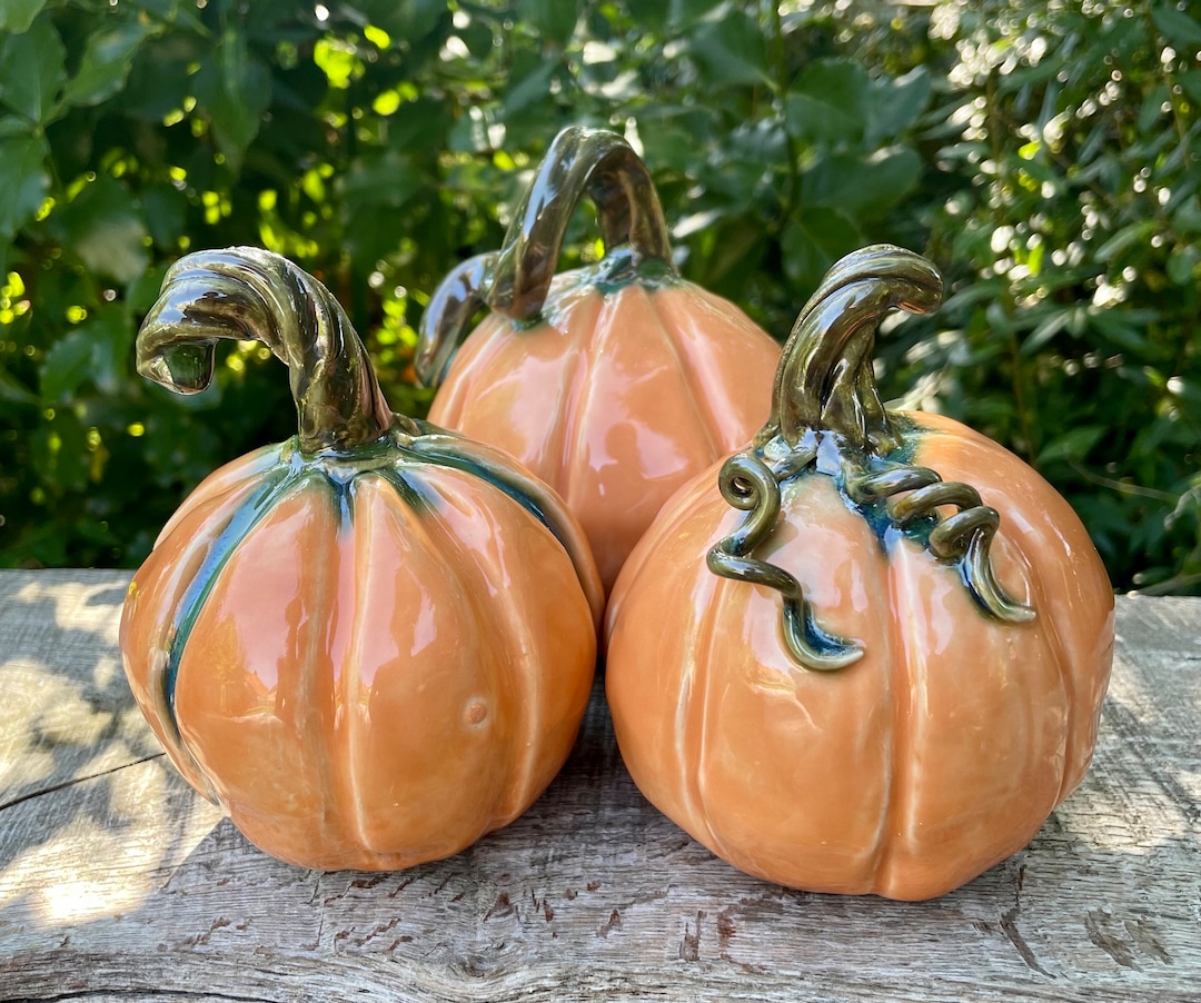 Ceramic Pumpkin, Handmade Pottery Pumpkin, Pretty Pumpkin Ornament