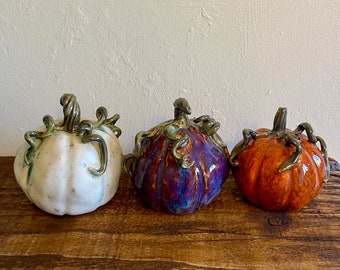 Ceramic pumpkin, handmade pottery pumpkin, pretty pumpkin ornament, Halloween decor, Halloween pumpkin, fall decor, handmade ceramic gift
