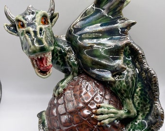 Ceramic dragon, handmade ceramic dragon, pottery dragon, dragon ornament, dragon gift, unusual, dragon egg, home decor, mother dragon sculpt