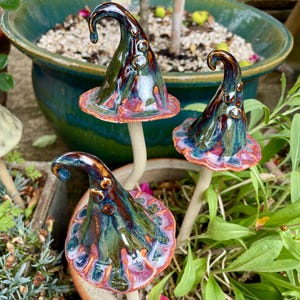 Ceramic mushrooms for the garden, toadstools, pottery mushrooms, garden gift, handmade pottery, handmade housewarming gift, wobbly toadstool