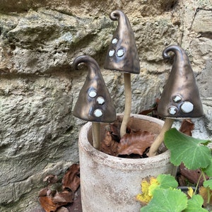 Ceramic toadstools for the garden, ceramic mushrooms, garden bells, pottery mushrooms, pottery toadstools, garden mushrooms, handmade gift