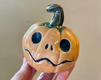 Hand-Sculpted Stoneware Jack O'Lantern: Halloween Pumpkin Ornament