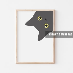 Peeking Gray Cat Print Wall Art Poster Printable