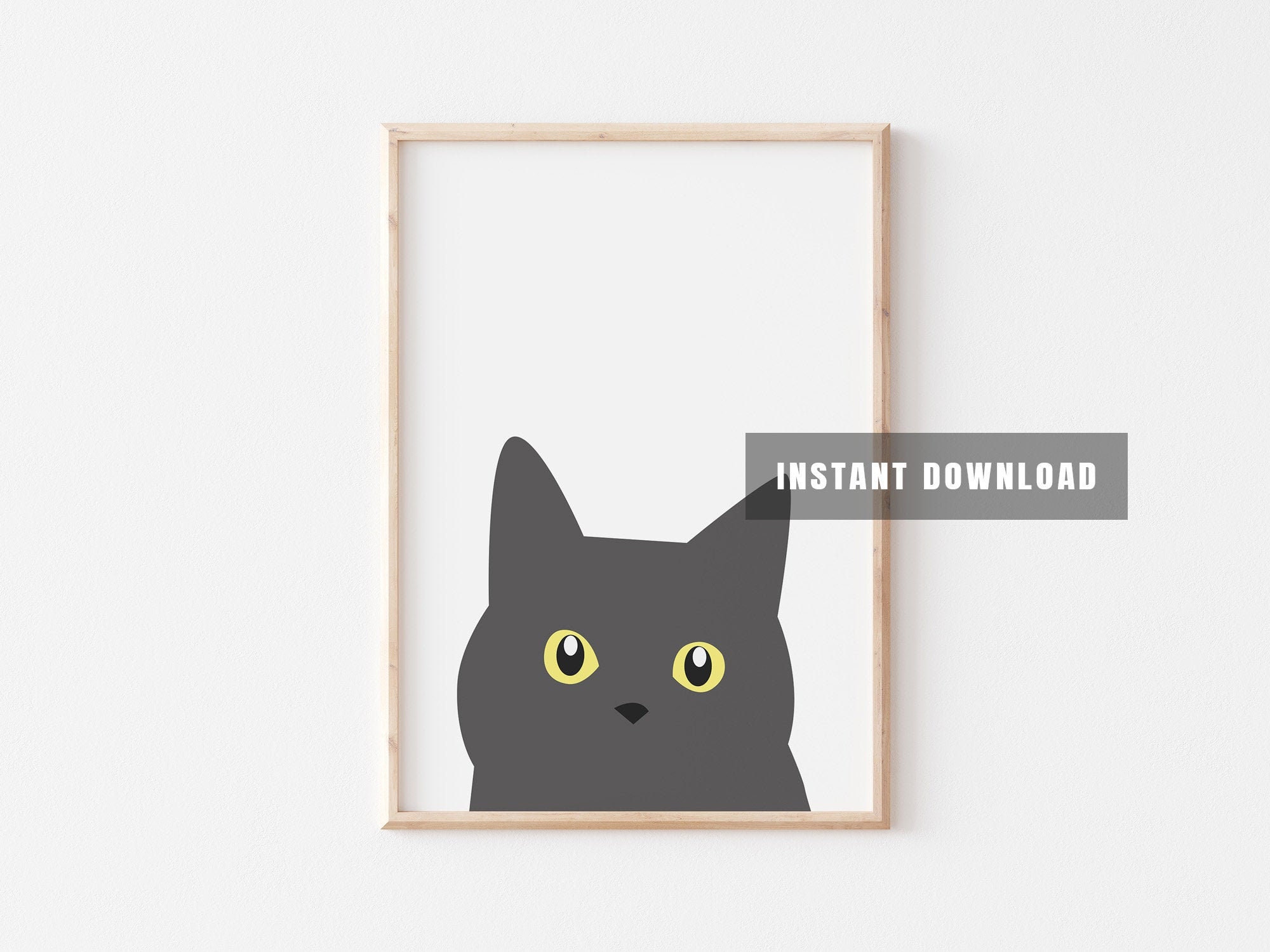 Gray Cat Print Wall Art Poster, Grey Cat Portrait Minimalist Poster