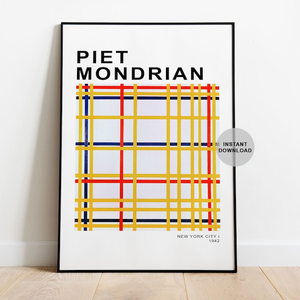 Mondrian Art Exhibition Poster Print Digital Download, Mondrian Famous Art New York City Poster, Famous Minimalist Abstract City Travel Art