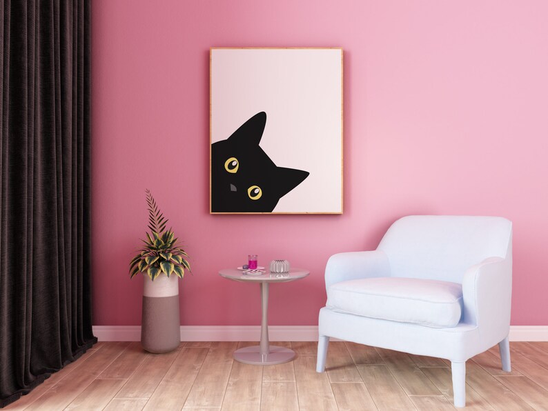 peeking black cat poster, cute cat print, home decor,... Peeking Black Cat Print Wall Art Poster, Funny Black Cat Portrait ...