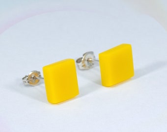 Small Earrings Studs, Yellow Acrylic Earrings,  Geometric Earrings, Sterling Silver Studs, Contemporary Jewelry, Minimalist Earrings