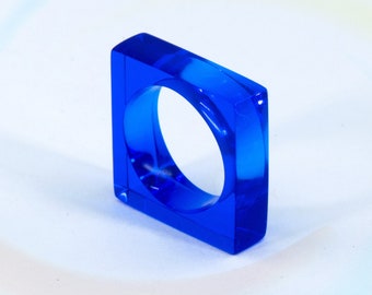 Electric Blue Modern Ring, Transparent Blue Acrylic Ring, Stackable Ring, Lightweight Jewelry, Bold Statement Ring, Chunky Jewelry