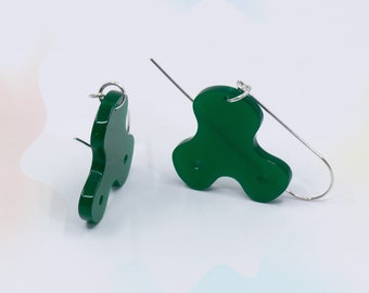 Green Blobby Earrings, Statement Dangle Earrings, Sterling Silver Jewelry, Minimalist Earrings, Acrylic Earrings, Contemporary Earrings