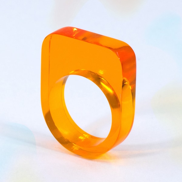 Amber Acrylic Ring, Transparent Acrylic Ring, Colorful Statement Ring, Stackable Ring, Modern Amber/Orange Acrylic Ring, Lightweight Jewelry