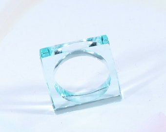 Colorful Transparent Acrylic Ring, Green Edge Acrylic Ring, Stackable Ring, Modern Ring, Lightweight Jewelry, Bold Statement Ring