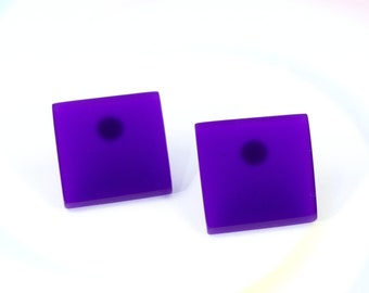 Square Purple Studs, Acrylic Studs, Minimalist Earrings, Silver Stud Earrings, Modern Earrings, Geometric Earrings