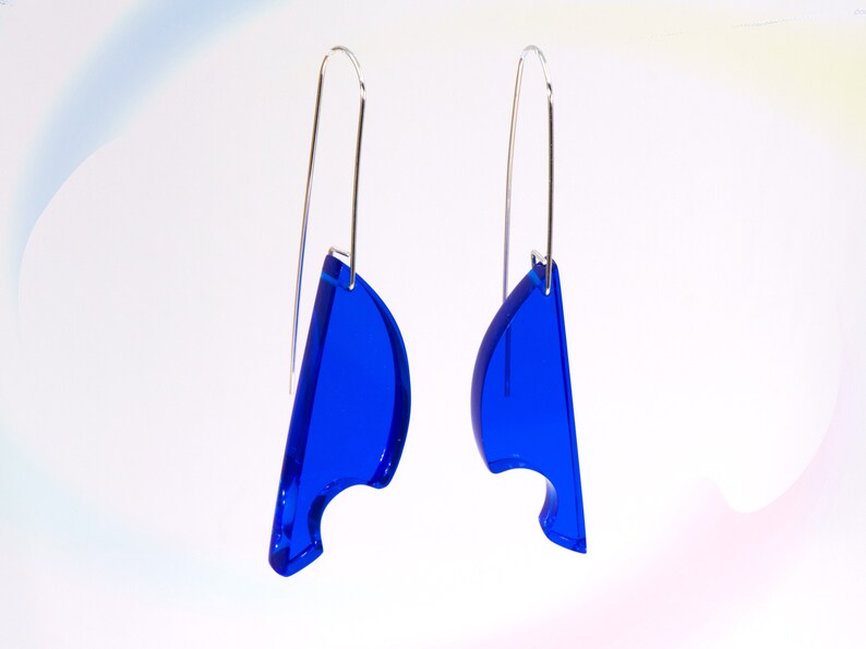 Electric Blue Earrings, Dangle Acrylic Earrings, Sterling Silver Earrings, Modern Earrings, Colorful Statement Jewelry, Bold Earrings image 6