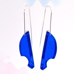 Electric Blue Earrings, Dangle Acrylic Earrings, Sterling Silver Earrings, Modern Earrings, Colorful Statement Jewelry, Bold Earrings image 1