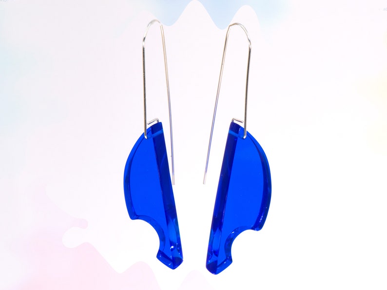 Electric Blue Earrings, Dangle Acrylic Earrings, Sterling Silver Earrings, Modern Earrings, Colorful Statement Jewelry, Bold Earrings image 1