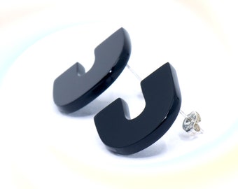 Black Stud Earrings, Minimalist Earrings, Statement Studs, Silver Studs, Geometric Earrings, Acrylic Earrings, Modern Studs