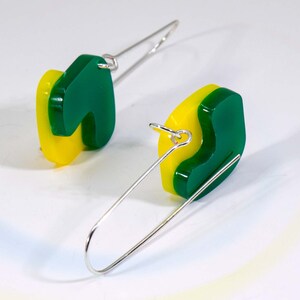 Multi-Colour Acrylic Dangle Earrings, Acrylic Earrings, Silver Earrings, Modern Jewelry, Green Yellow Statement Earrings image 5