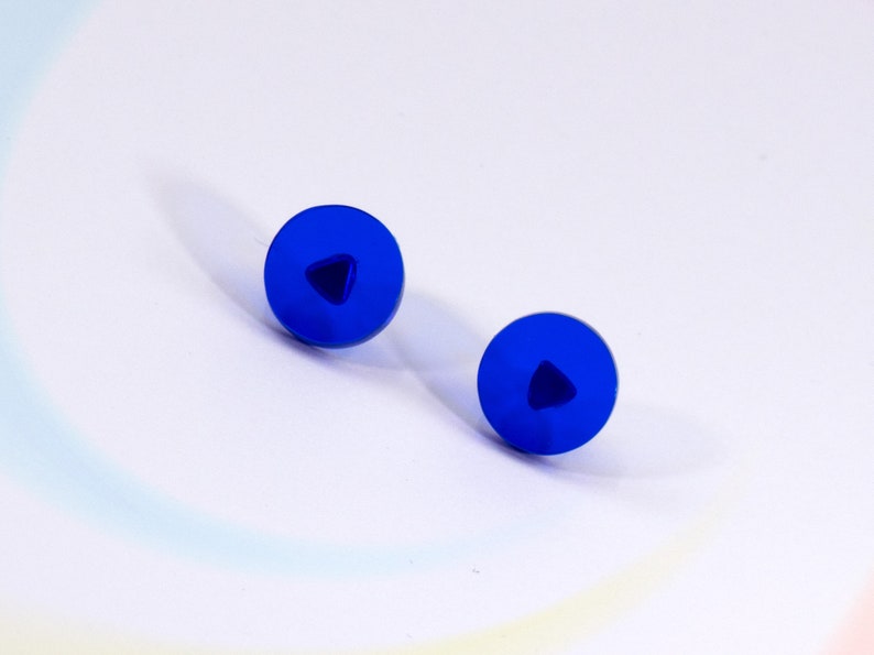 Small Round Studs, Electric Blue Earrings, Sterling Silver, Acrylic Earrings, Minimalist Studs, Bright Geometric Stud Earrings, Bold Studs image 2