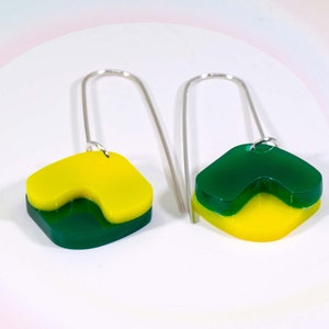 Multi-Colour Acrylic Dangle Earrings, Acrylic Earrings, Silver Earrings, Modern Jewelry, Green Yellow Statement Earrings image 6