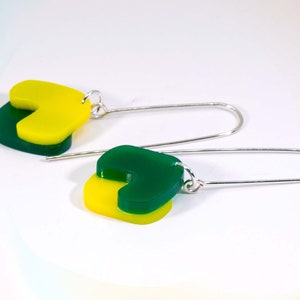 Multi-Colour Acrylic Dangle Earrings, Acrylic Earrings, Silver Earrings, Modern Jewelry, Green Yellow Statement Earrings image 7