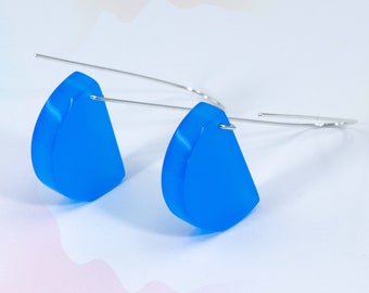 Translucent Light Blue Earrings, Blue Acrylic Earrings, Sterling Silver Dangle Earrings, Minimalist Earrings, Modern Jewelry