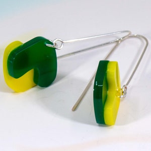 Multi-Colour Acrylic Dangle Earrings, Acrylic Earrings, Silver Earrings, Modern Jewelry, Green Yellow Statement Earrings image 4