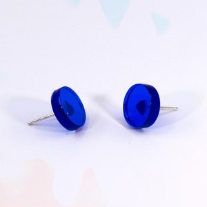 Small Round Studs, Electric Blue Earrings, Sterling Silver, Acrylic Earrings, Minimalist Studs, Bright Geometric Stud Earrings, Bold Studs image 5