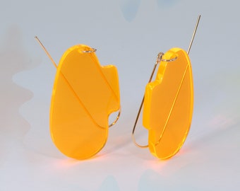 Neon Orange Blobby Earrings, Minimalist Jewelry, Statement Earrings, Gold Filled Earrings, Acrylic Earrings, Bright Dangle Jewelry
