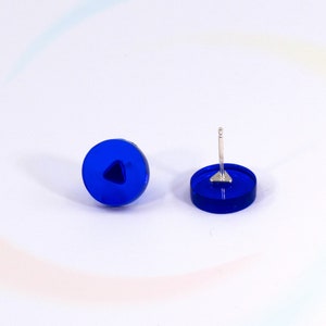 Small Round Studs, Electric Blue Earrings, Sterling Silver, Acrylic Earrings, Minimalist Studs, Bright Geometric Stud Earrings, Bold Studs image 6