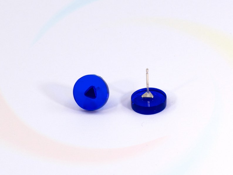 Small Round Studs, Electric Blue Earrings, Sterling Silver, Acrylic Earrings, Minimalist Studs, Bright Geometric Stud Earrings, Bold Studs image 6