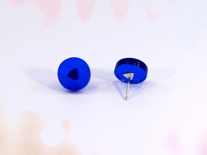 Small Round Studs, Electric Blue Earrings, Sterling Silver, Acrylic Earrings, Minimalist Studs, Bright Geometric Stud Earrings, Bold Studs image 4