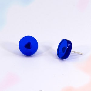 Small Round Studs, Electric Blue Earrings, Sterling Silver, Acrylic Earrings, Minimalist Studs, Bright Geometric Stud Earrings, Bold Studs image 3