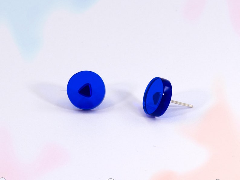 Small Round Studs, Electric Blue Earrings, Sterling Silver, Acrylic Earrings, Minimalist Studs, Bright Geometric Stud Earrings, Bold Studs image 3
