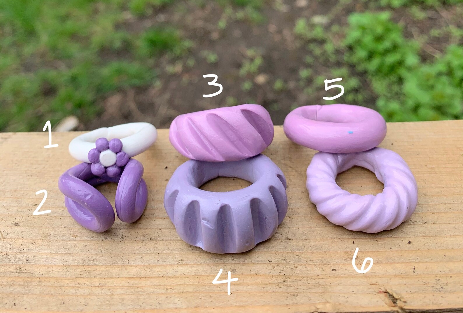 Purple Polymer Clay Rings Etsy