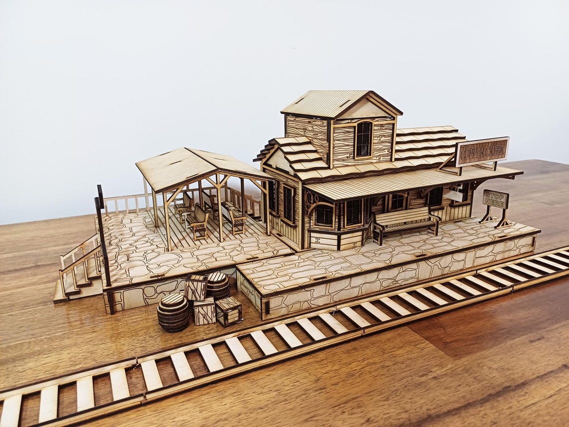 Wild West Train Station Laser Cut Engraving Files Railway O Scaled for ...