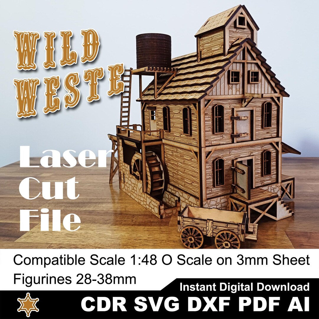 Wild West Water Mill Laser Cut Engraving Files SVG | DXF | CDR | Ai ...