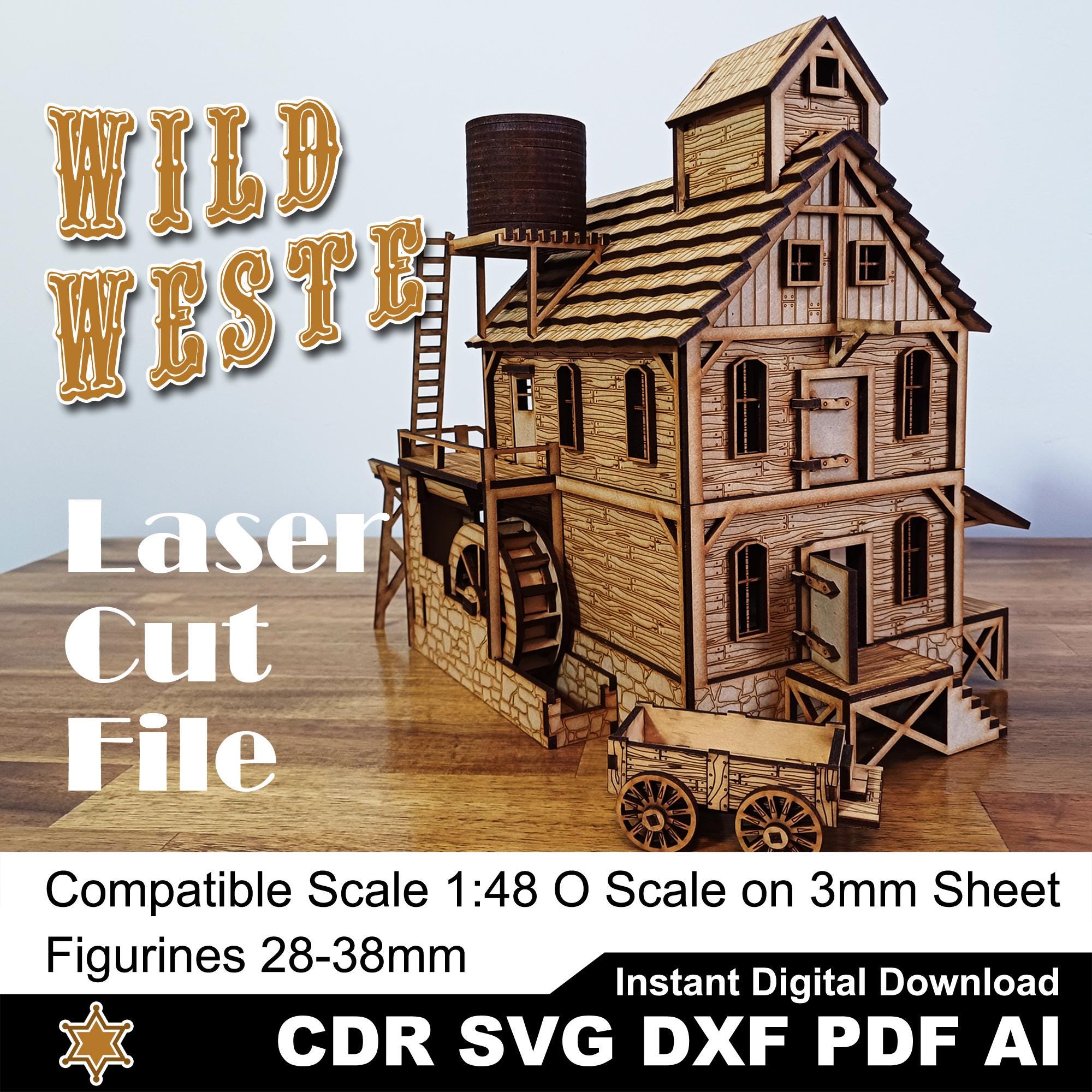 Wild West Water Mill Laser Cut Engraving Files SVG | DXF | CDR | Ai ...