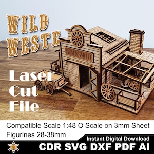 Pliki do grawerowania laserowego Wild West Black Smith SVG | DXF | CDR | Ai | Pdf | Railway O skalowane dla miniatur 28 mm-35 mm | 1/48 | Wektor