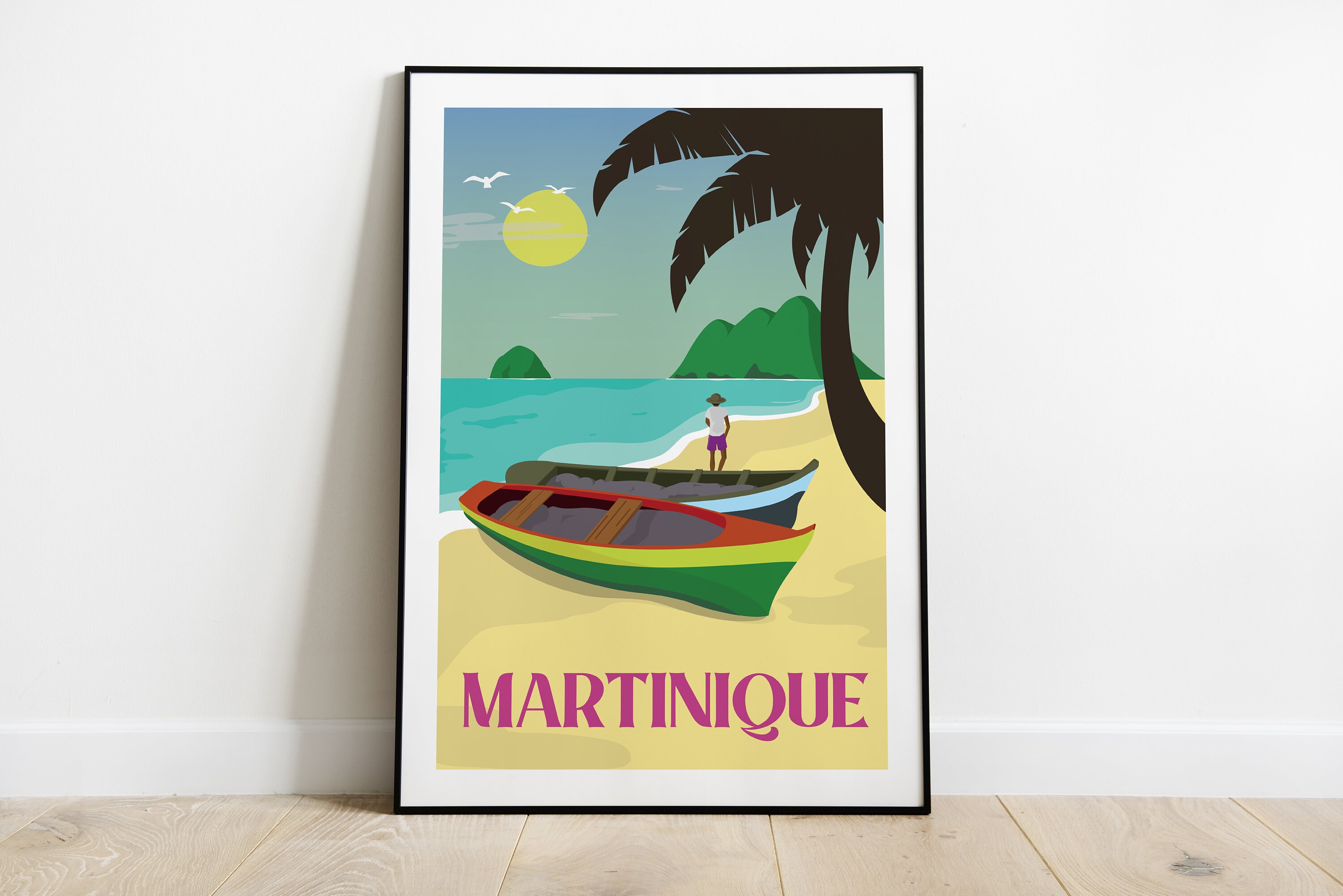 Poster Martinique, Illustration Minimaliste Caraïbes, Affiche Rocher Du Diamant