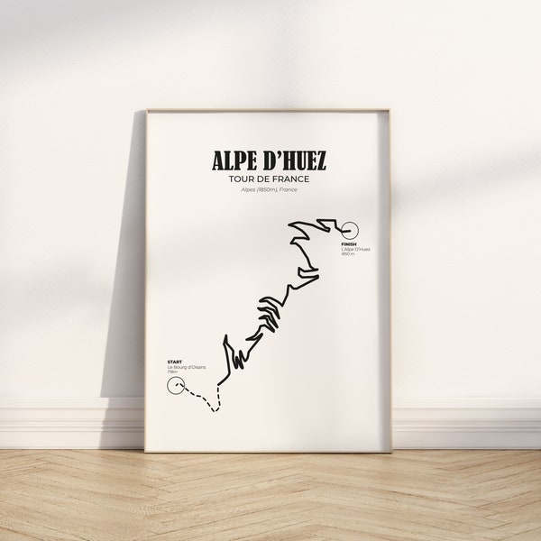 Etappenplakat der Tour de France - Col Alpe D'Huez - legendäre Tour de France-Etappe - Minimalistisches Radsportplakat