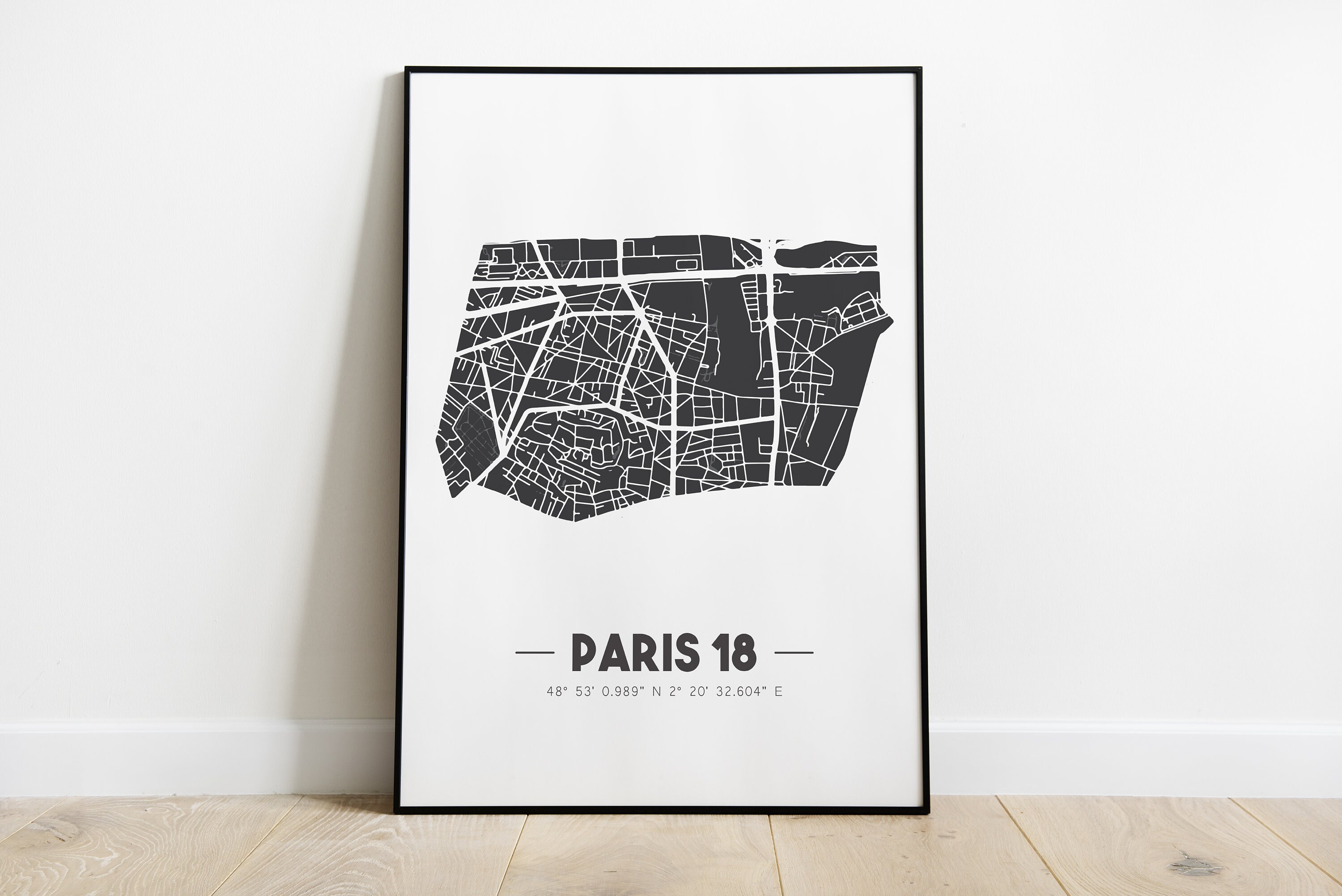 Carte Du 18E Arrondissement de Paris - Poster Minimaliste 18 Décoration Murale Paris