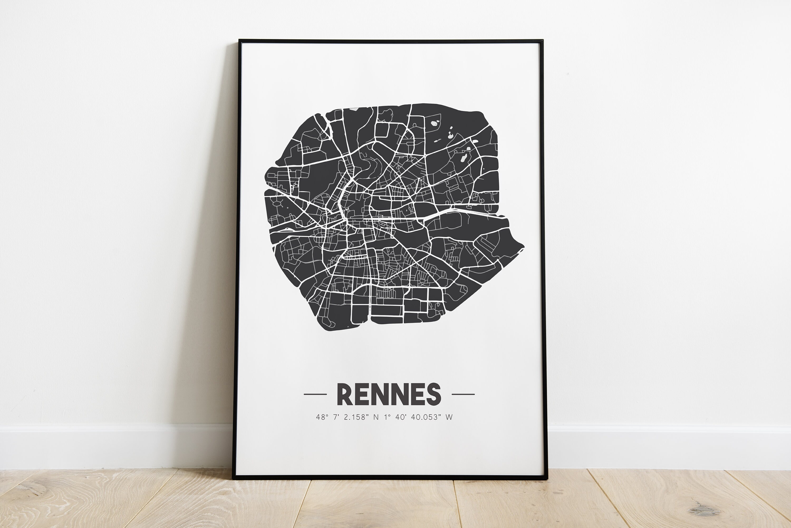 Carte de La Ville Rennes - Poster Carte Décoration Minimaliste France